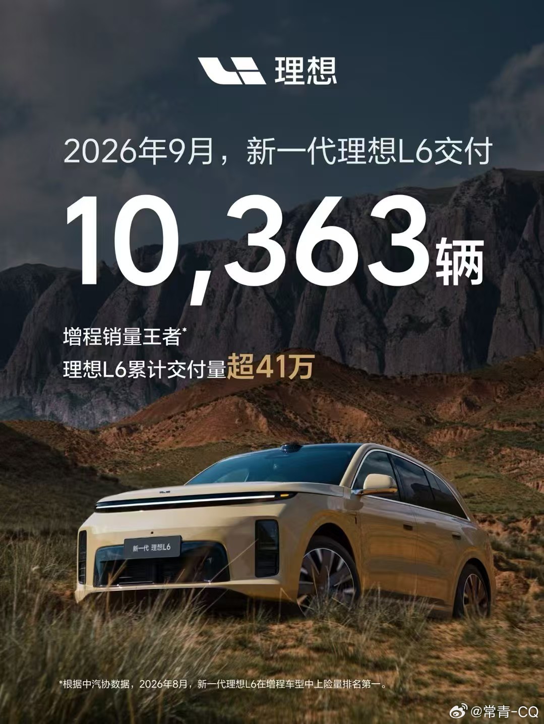 9月理想L6的具体交付量：10363辆 ​​​