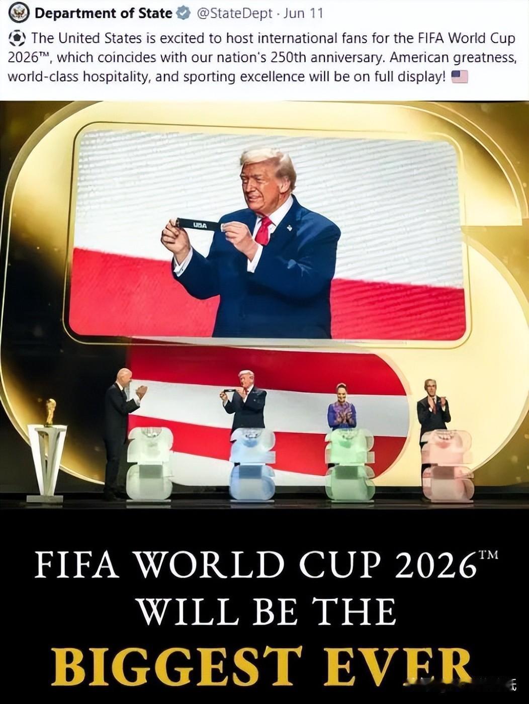 美伊名发一张海报，都是说本届世界杯！
 
前脚美国国务院还在高调造势，吹2026