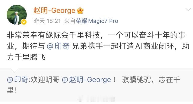 荣耀前 CEO 赵明，已加入千里科技，任联席董事长。308_IO新能源汽车