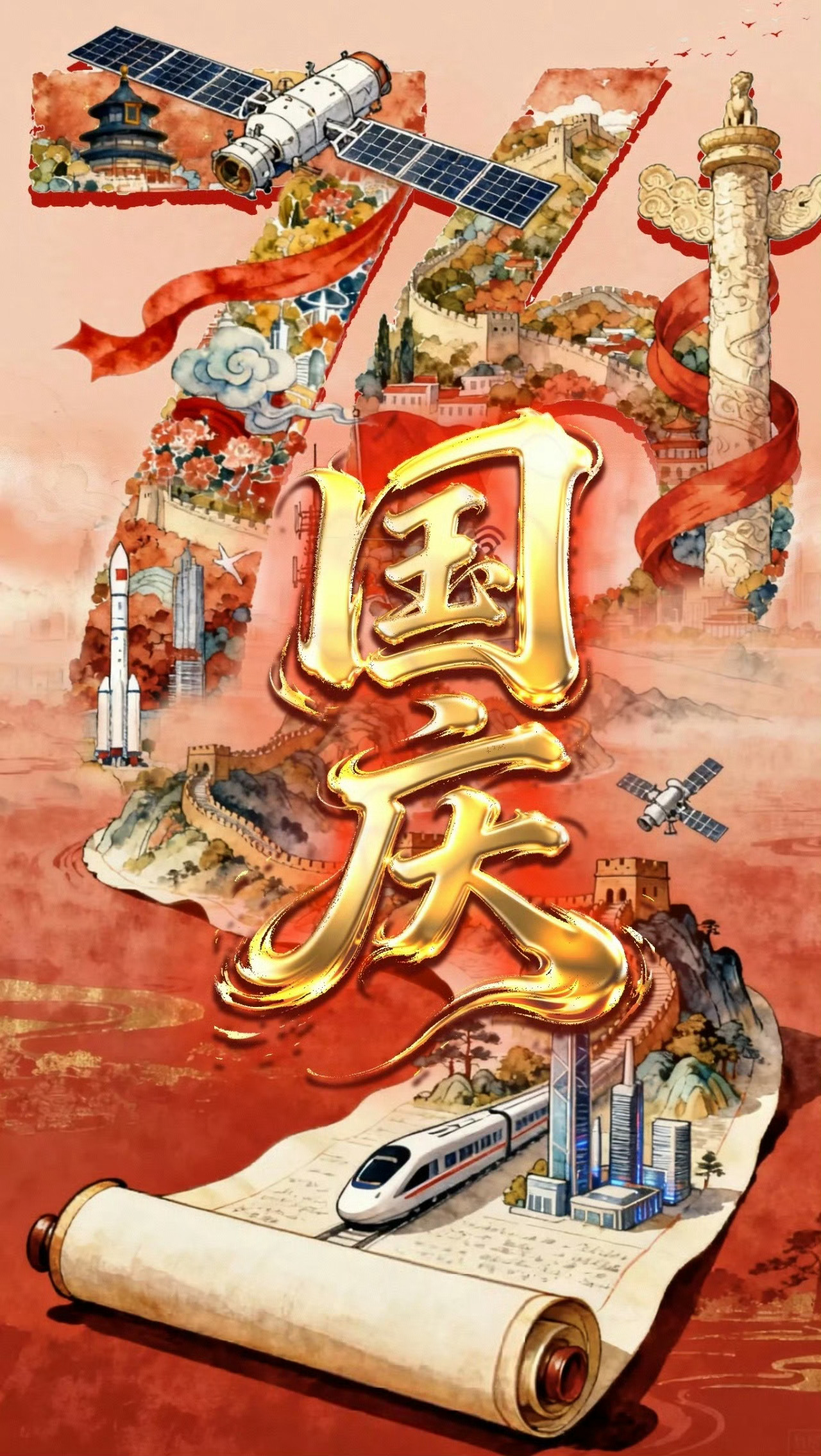 今天是2026年10月1日。一面面五星紅旗，在大江南北迎風飘扬。那抹炽热的紅，是