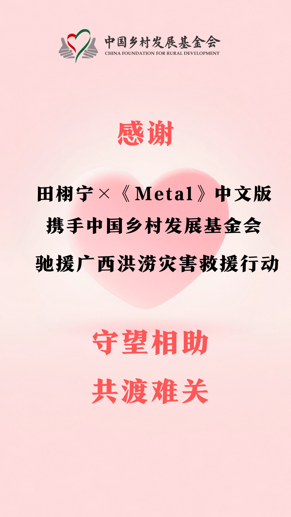 刷到了田栩宁×《Metal》中文版的捐款！！！还有田栩宁粉丝的捐款 一起携手驰援