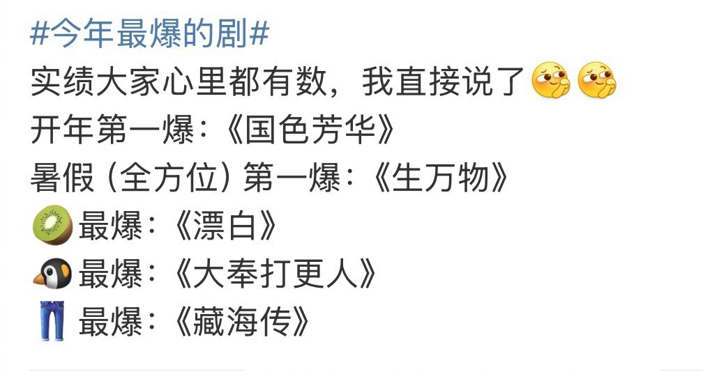 有网友盘点的今年爆剧，大家认可吗？我觉得可以加一个赵露思的《许我耀眼》。影视寒冬
