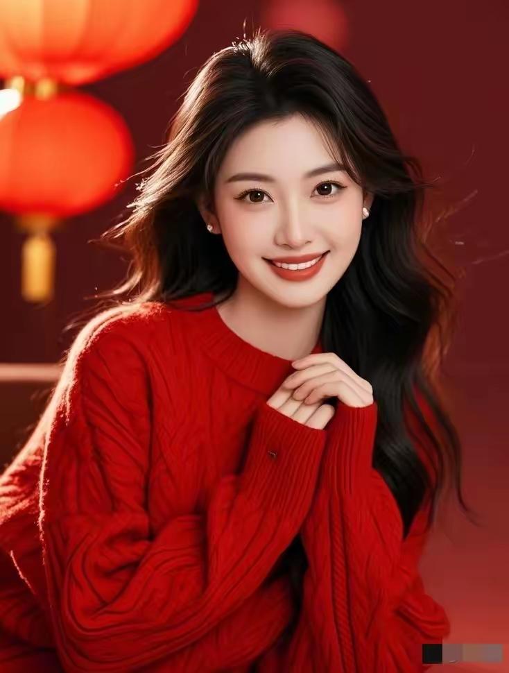 甜美笑容，暖心红衣，新年快乐！🎉💖