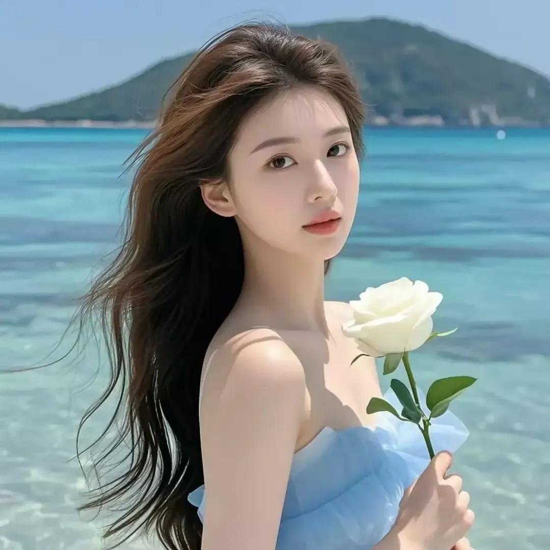 海风轻拂，白玫瑰相伴，我在海边等你海边玫瑰夕阳 海滨玫瑰照 海边香槟玫瑰 玫瑰花