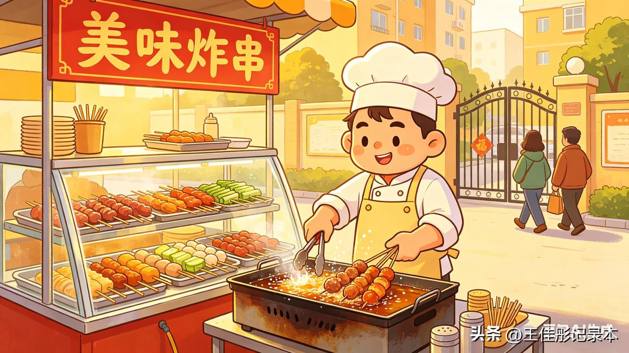 一年只想赚个二三十万的人可以去摆个炸串摊。别看炸串摊子小，可比打工强多了。
其实