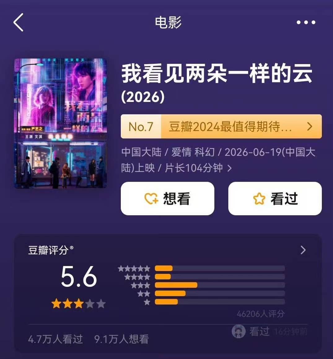 我看见两朵一样的云5.6我看见两朵一样的云5.6分 无力 