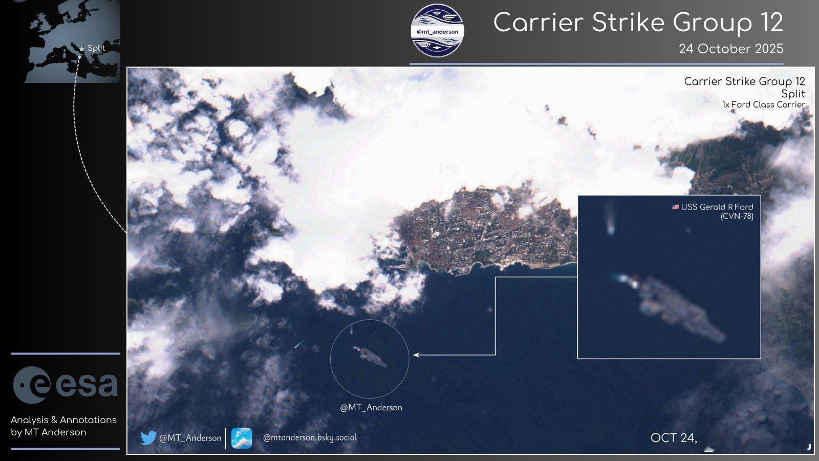 美国海军福特级航母目前还在地中海的克罗地亚附近游弋，响应指令需要时间，估计抵达价