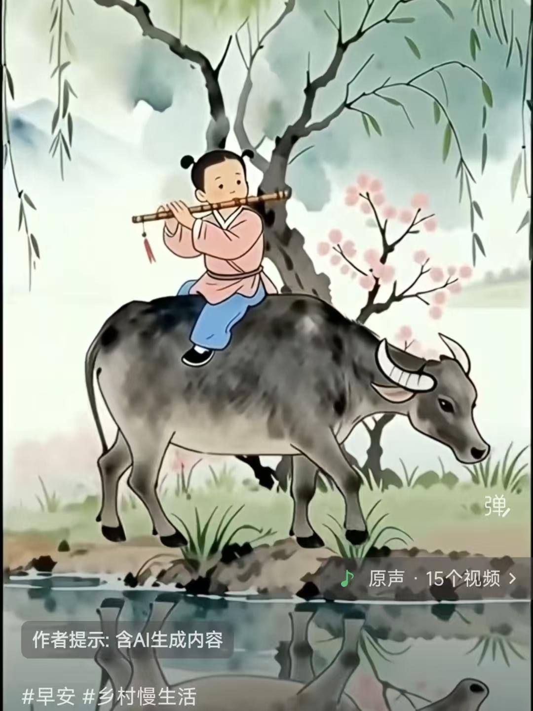 天净沙·牧童
平野草铺烟霞，
晚风笛弄三两声，
牛背牧童自斜。
短笛无腔，
信口