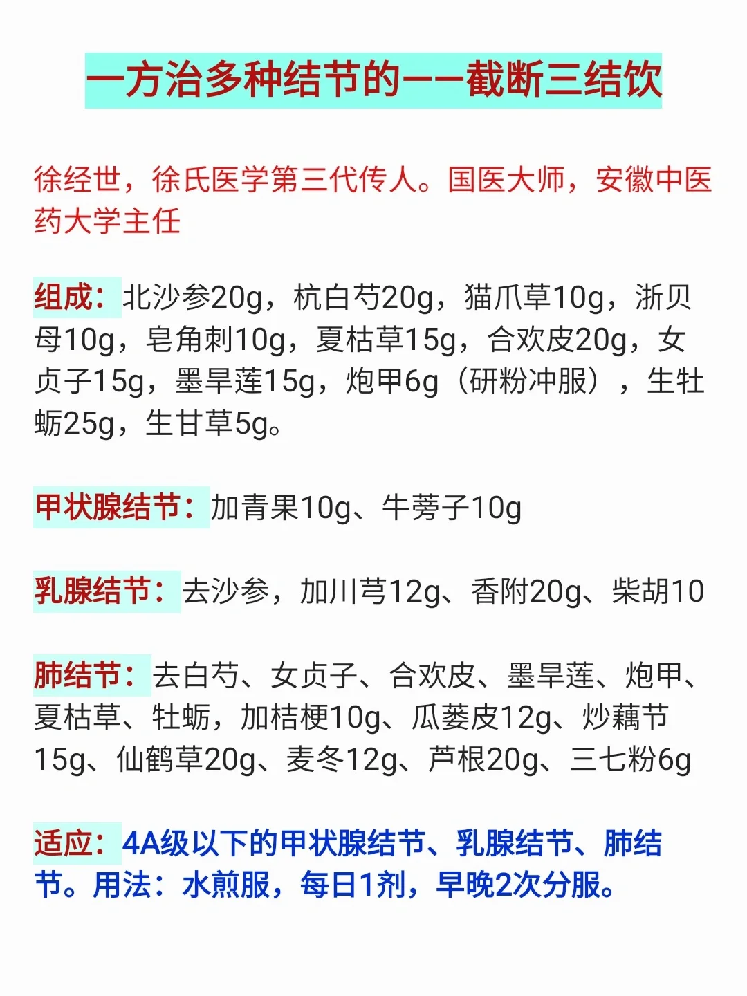 老中医传人：一张方子—多种结节，好方收集