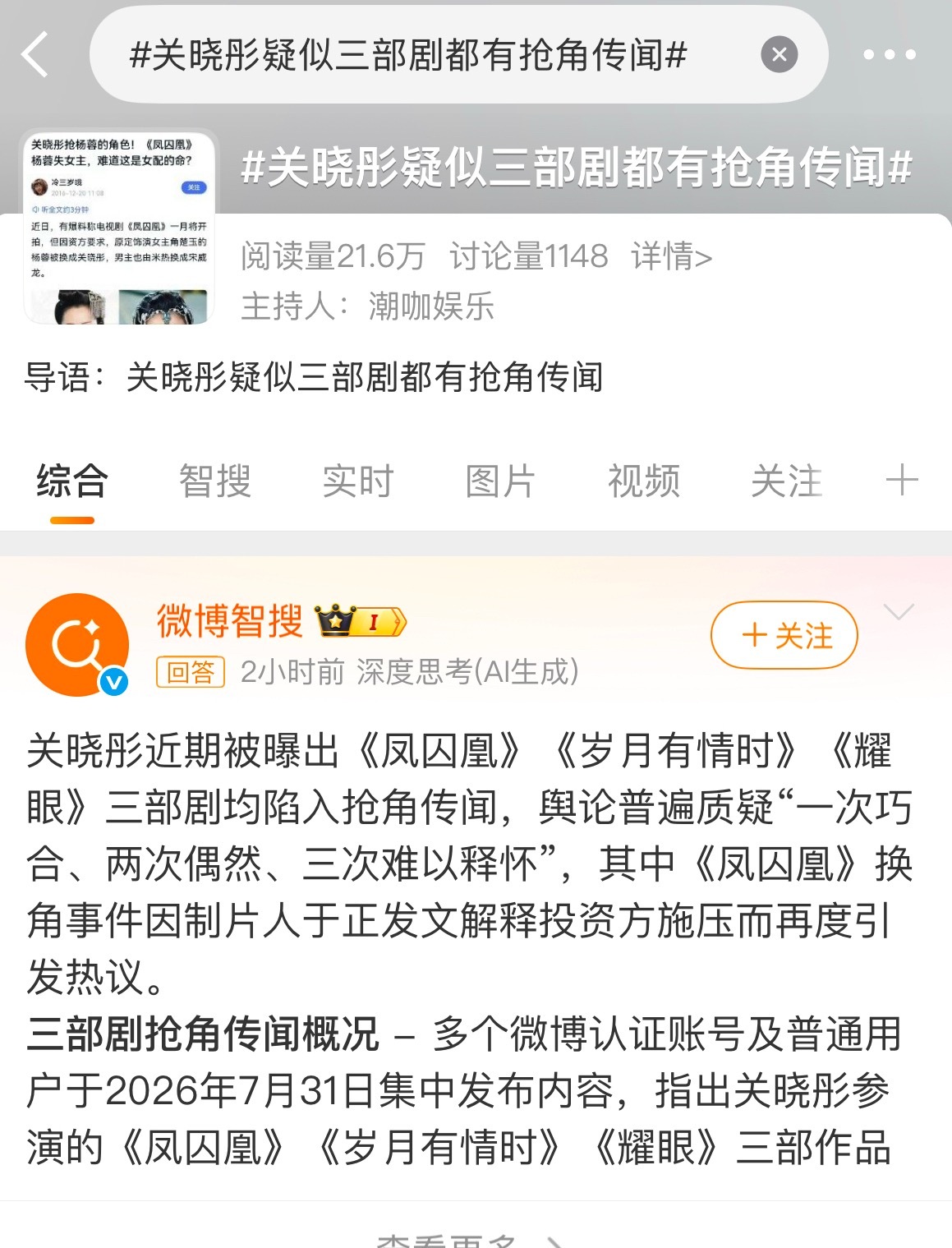 关晓彤疑似三部剧都有抢角传闻真厉害啊我想问讨论量600能上前20但是讨论量100