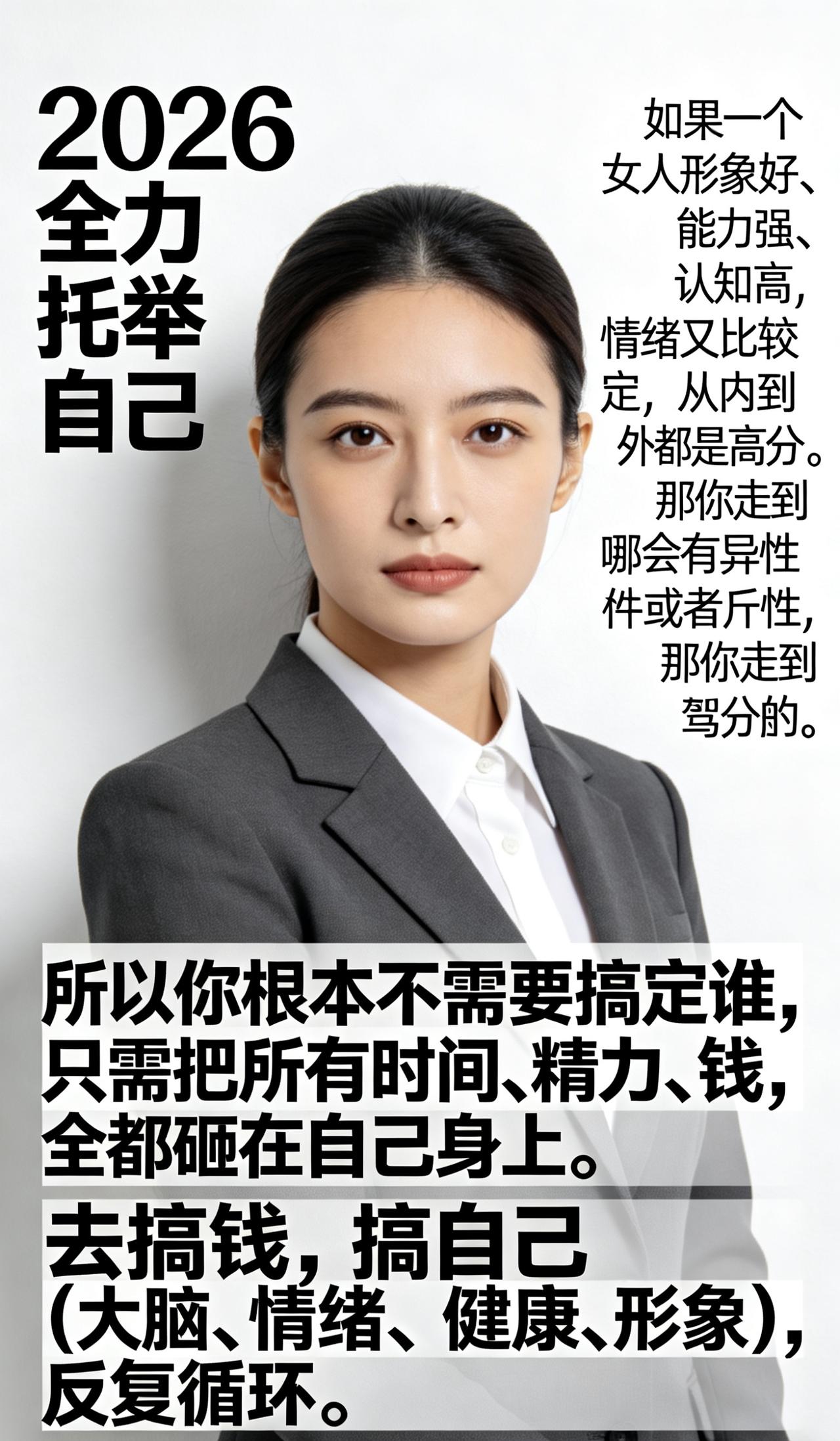 2026全力托举自己

如果一个人形象好、能力强、
认知高，情绪又比较稳定，从内
