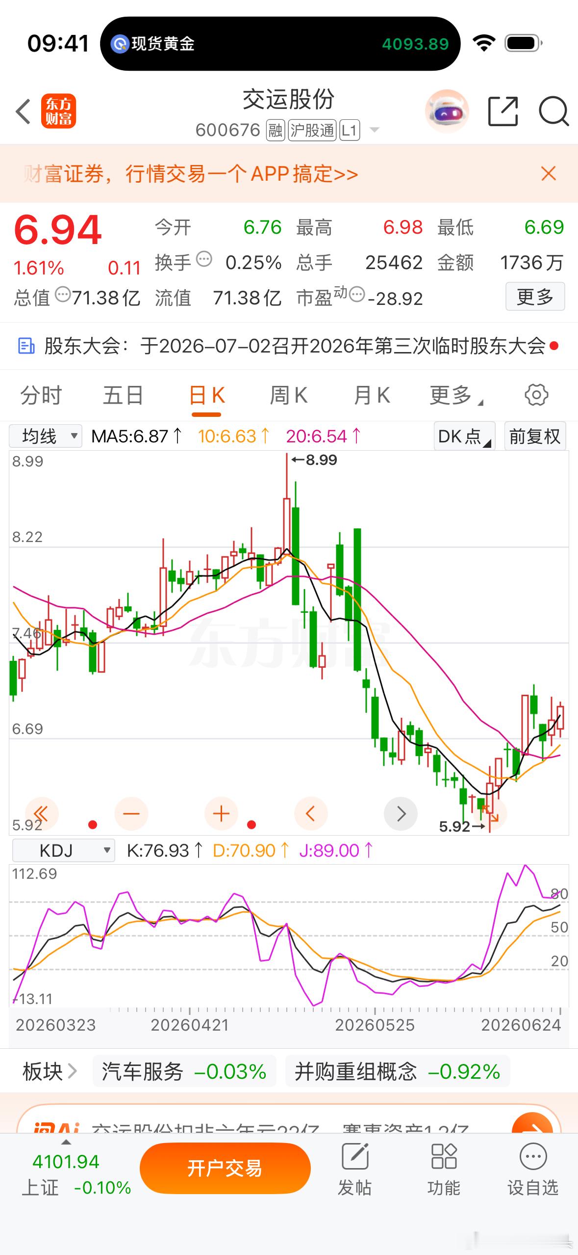 大家关注一下$交运股份 sh600676$ 位置没得说