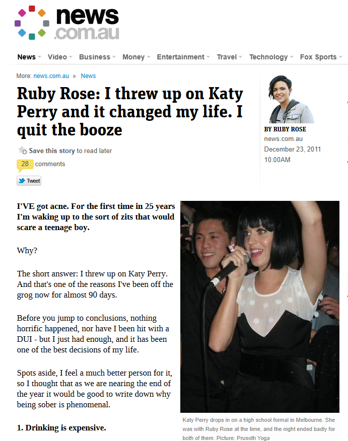 网友扒出15年前 Ruby Rose 自己写的专栏文章，文章里她表示她当晚在夜店