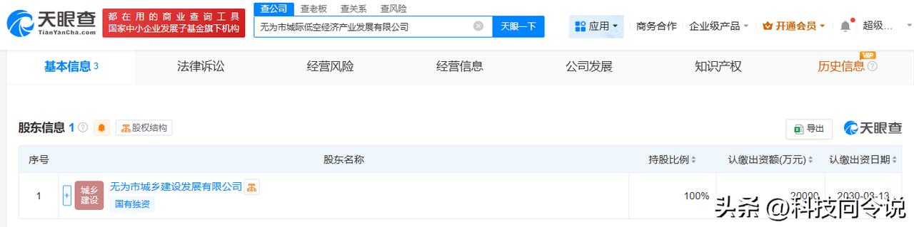 【无为市城际低空经济产业发展公司成立 注册资本2亿】
天眼查工商信息显示，近日，