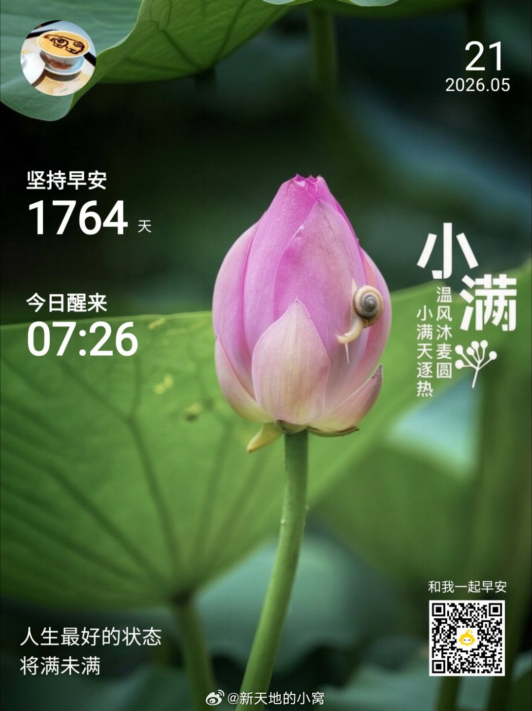 今日小满早上好,新的一天小满，如期而至，真正的夏天来临了。万物生长，小得盈满，就