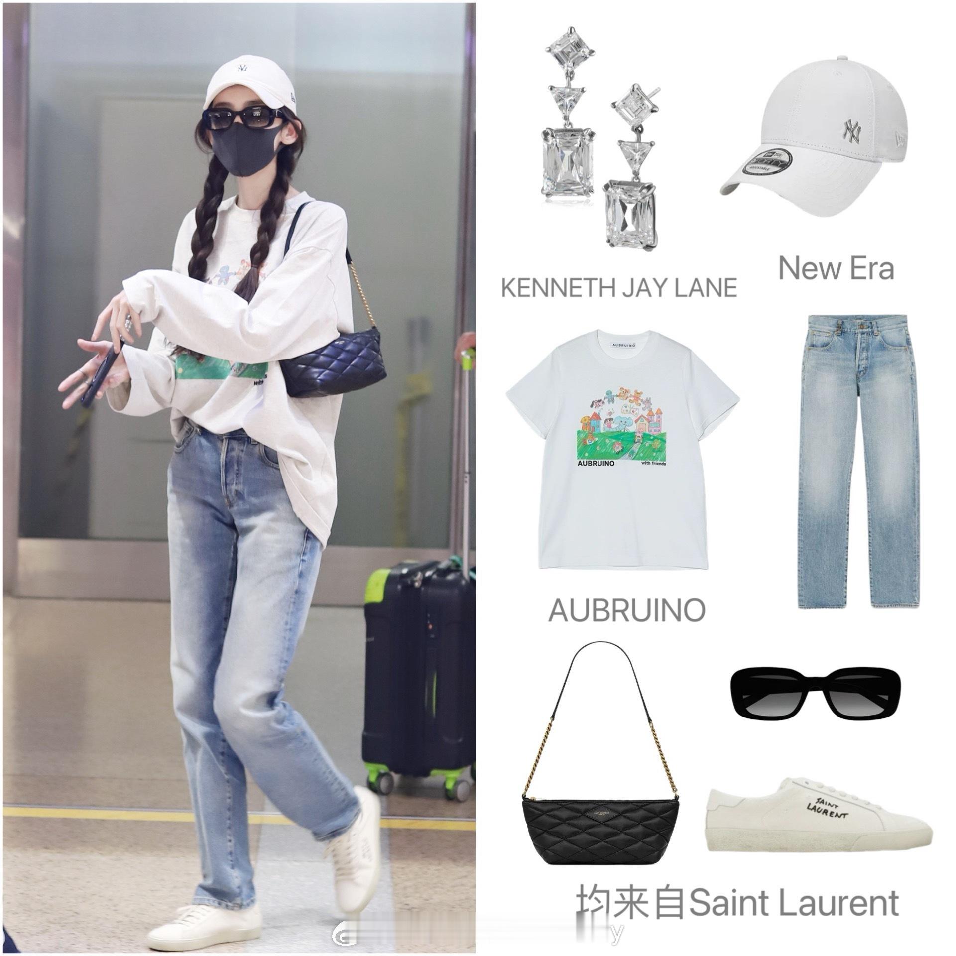 娜扎最新机场私服解析，头戴棒球帽，搭配双麻花辫和卫衣、牛仔裤、板鞋，整体造型真的