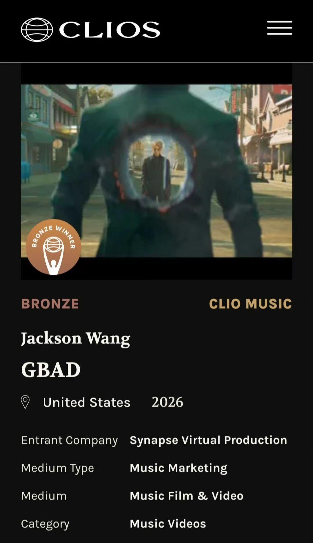 恭喜GBAD荣获2026年CLIO铜奖。