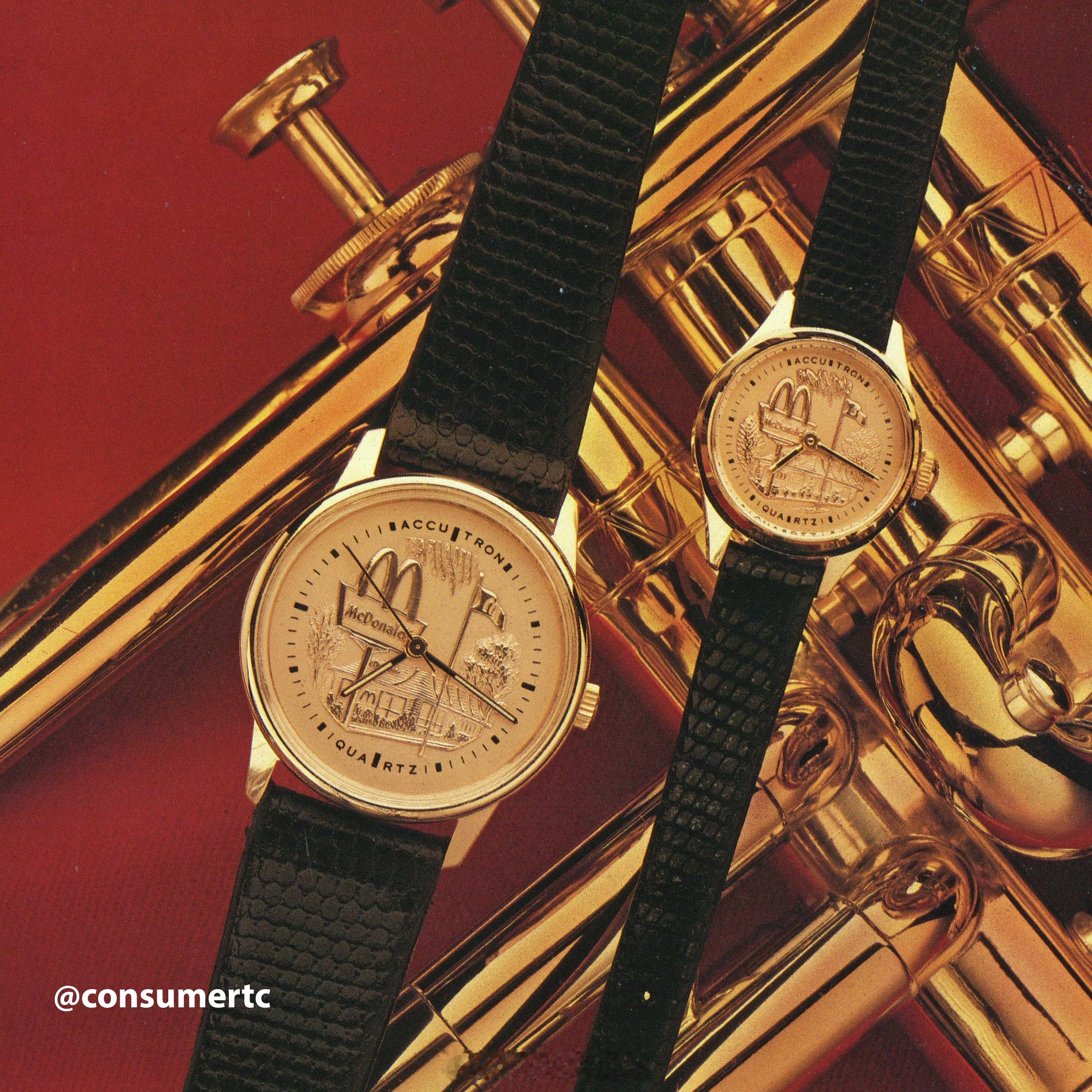 1987年的宝路华 Bulova McDonald's 纪念手表。表盘上的麦当劳