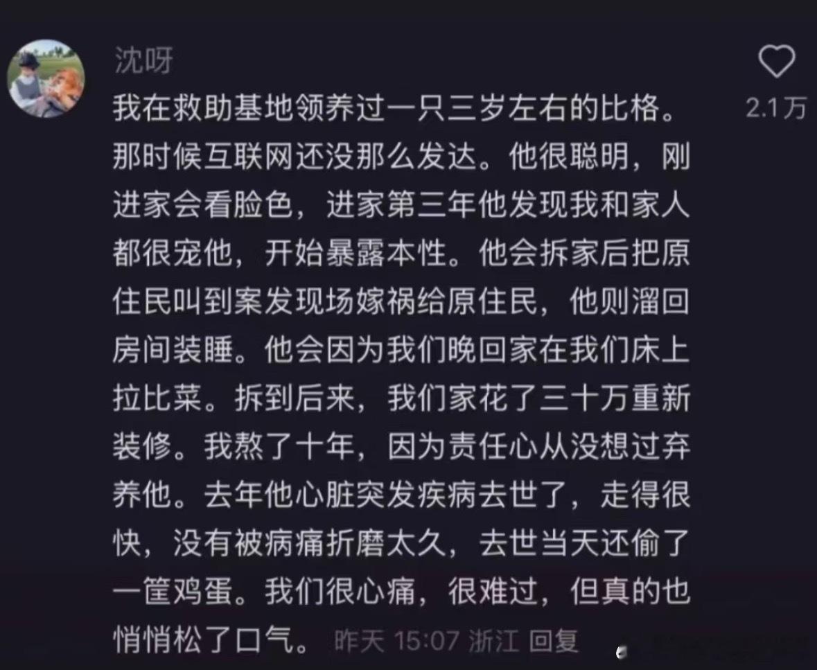 我以前养秋田的时候心里苦，就会去看比格文学以求获得一些阴暗的心理安慰：哦原来我不