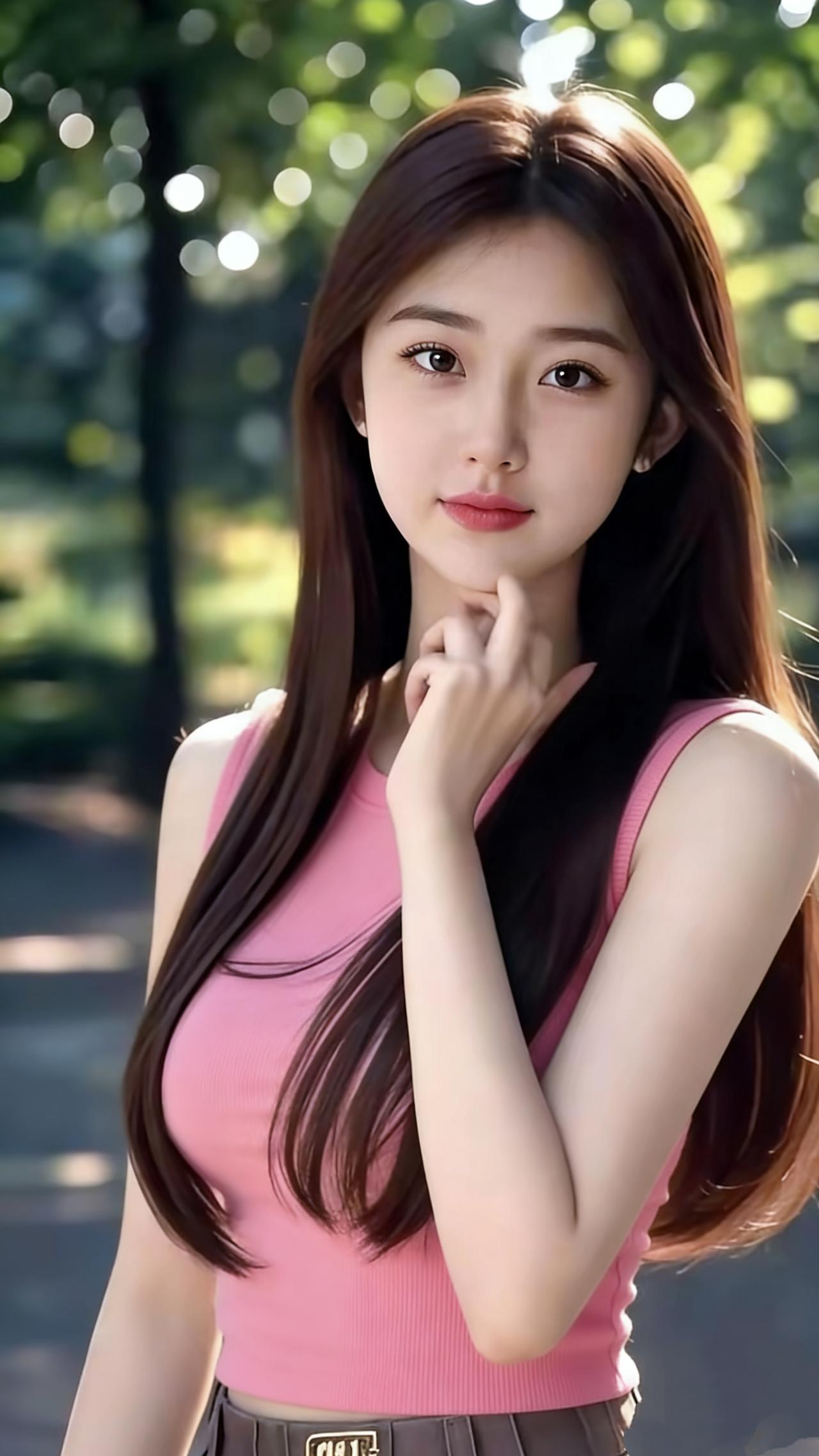 《夏林裹粉，风里轻柔》
 
晴日的林径漫着树影的温，风卷着叶香拂过时，她立在光斑