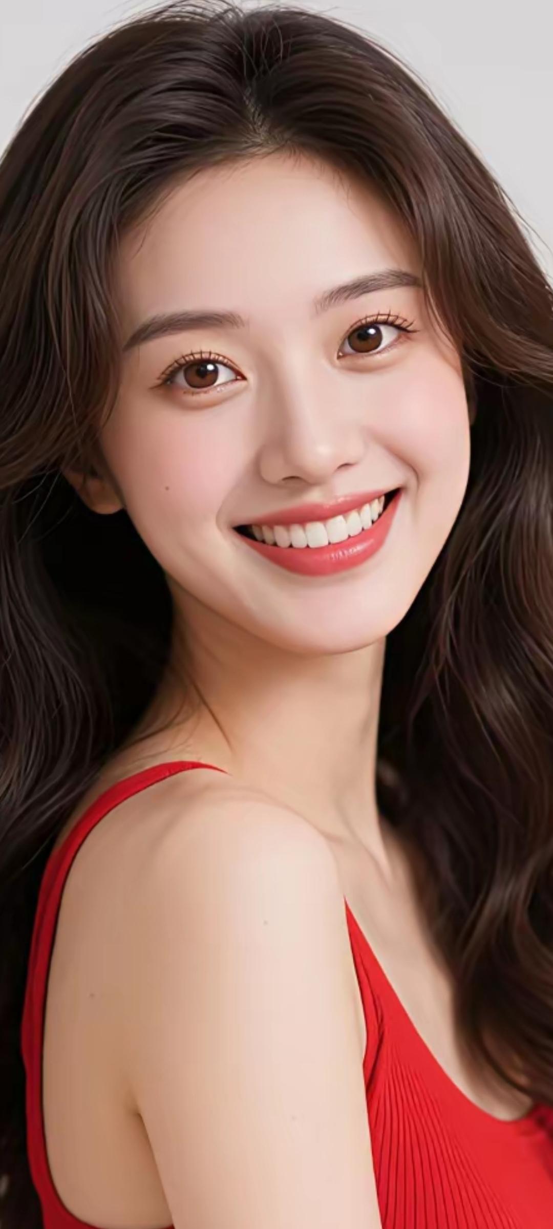 甜美笑容，红裙飘逸，元气满满的一天！🌟✨