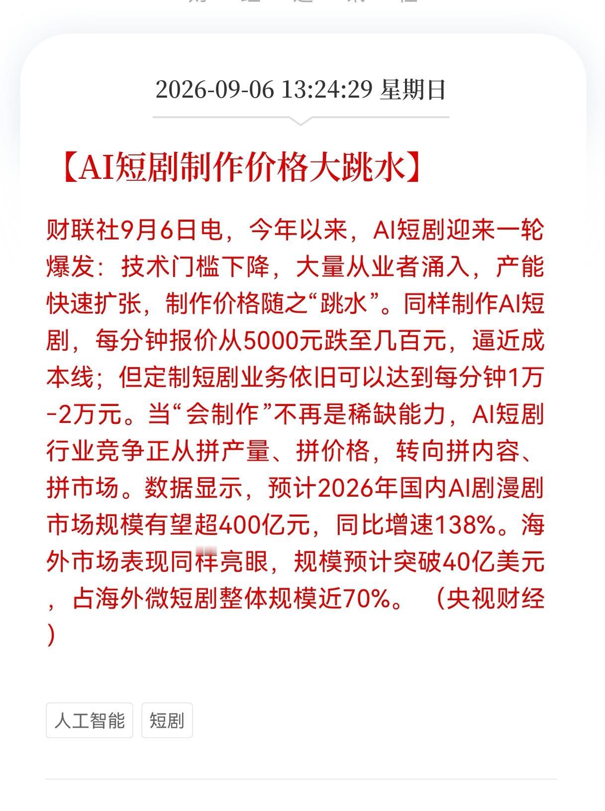 5000跌到几百元！AI短剧价格雪崩，但不等于行业见顶，看清背后的利好与利空才能