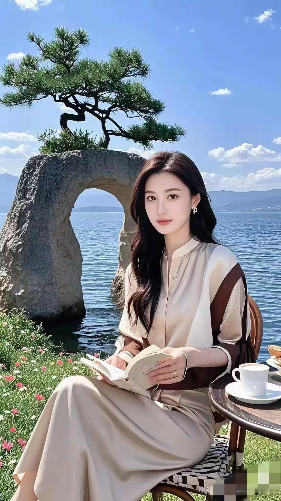 四块玉·妙景 
水石门，青松顶。
倩影临流诵声清，
奇姿秀色相辉映。
景自幽，人