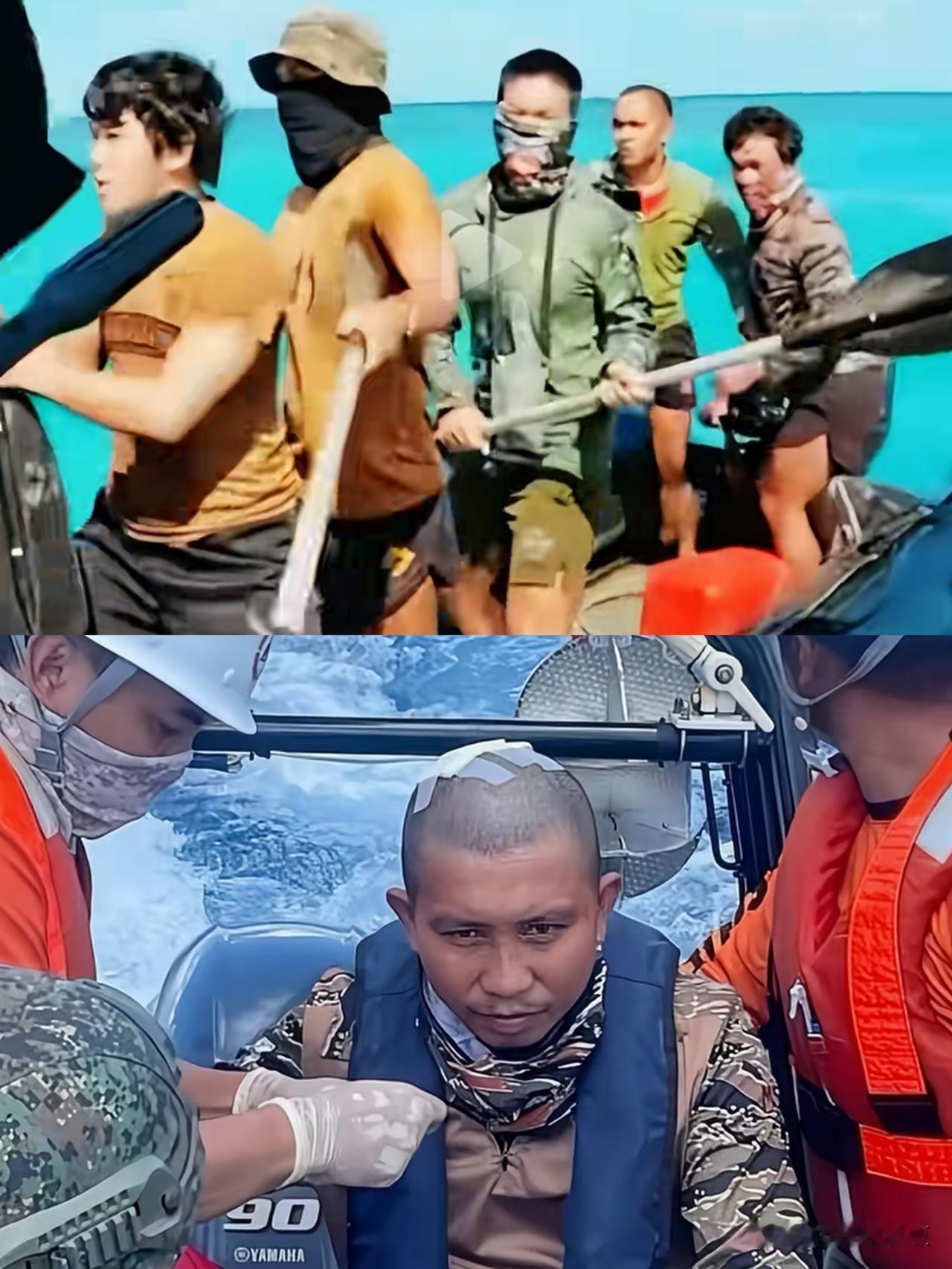 虽然这小船上5个菲律宾人没穿军装，但一看就知道都是当兵的。
前两天在海上跟我们的