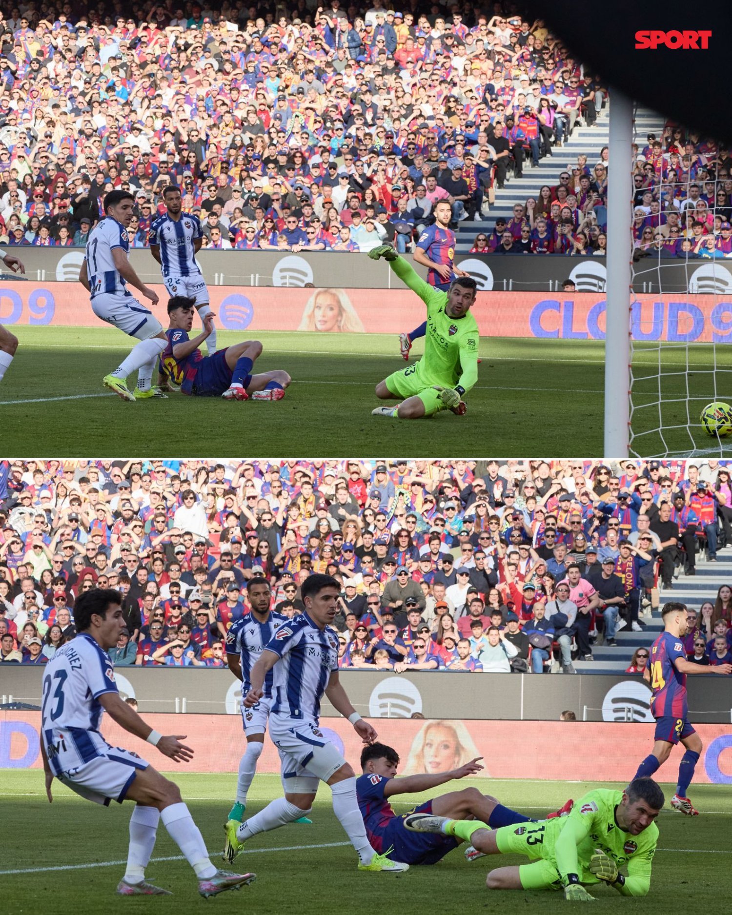 上半场比赛结束，巴萨2-0莱万特，伯纳尔和德容破门，下半场继续加油！！！巴萨vs