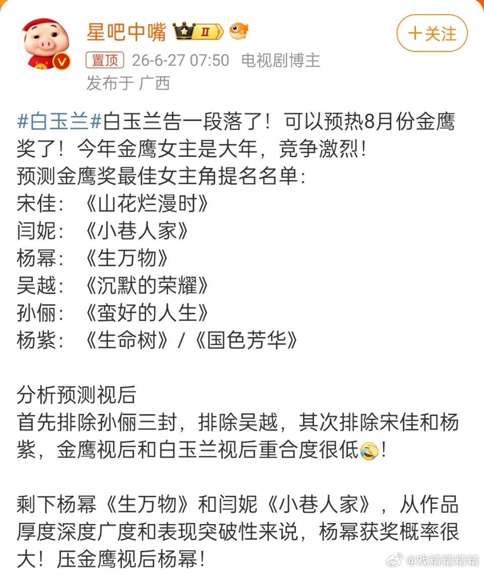 预测金鹰奖最佳女主角提名哪哪都有生命树这个扑街剧，紫这演技这双眼皮贴有资格提名吗