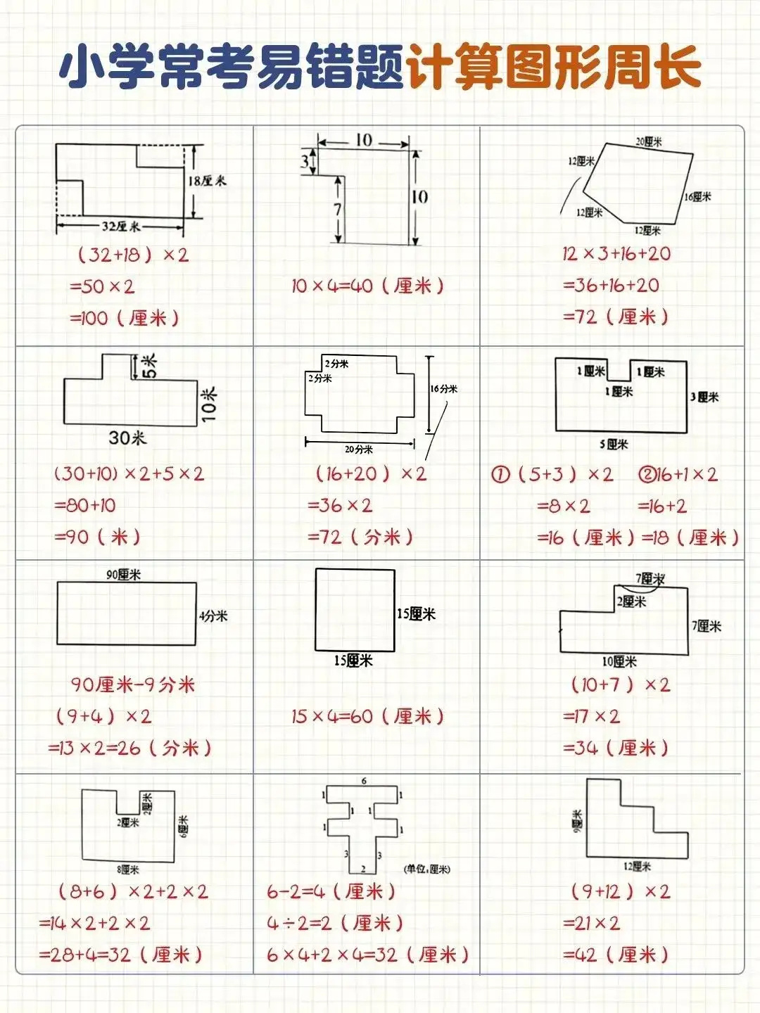 小学常考易错题计算图形周长，快收藏 ​​​