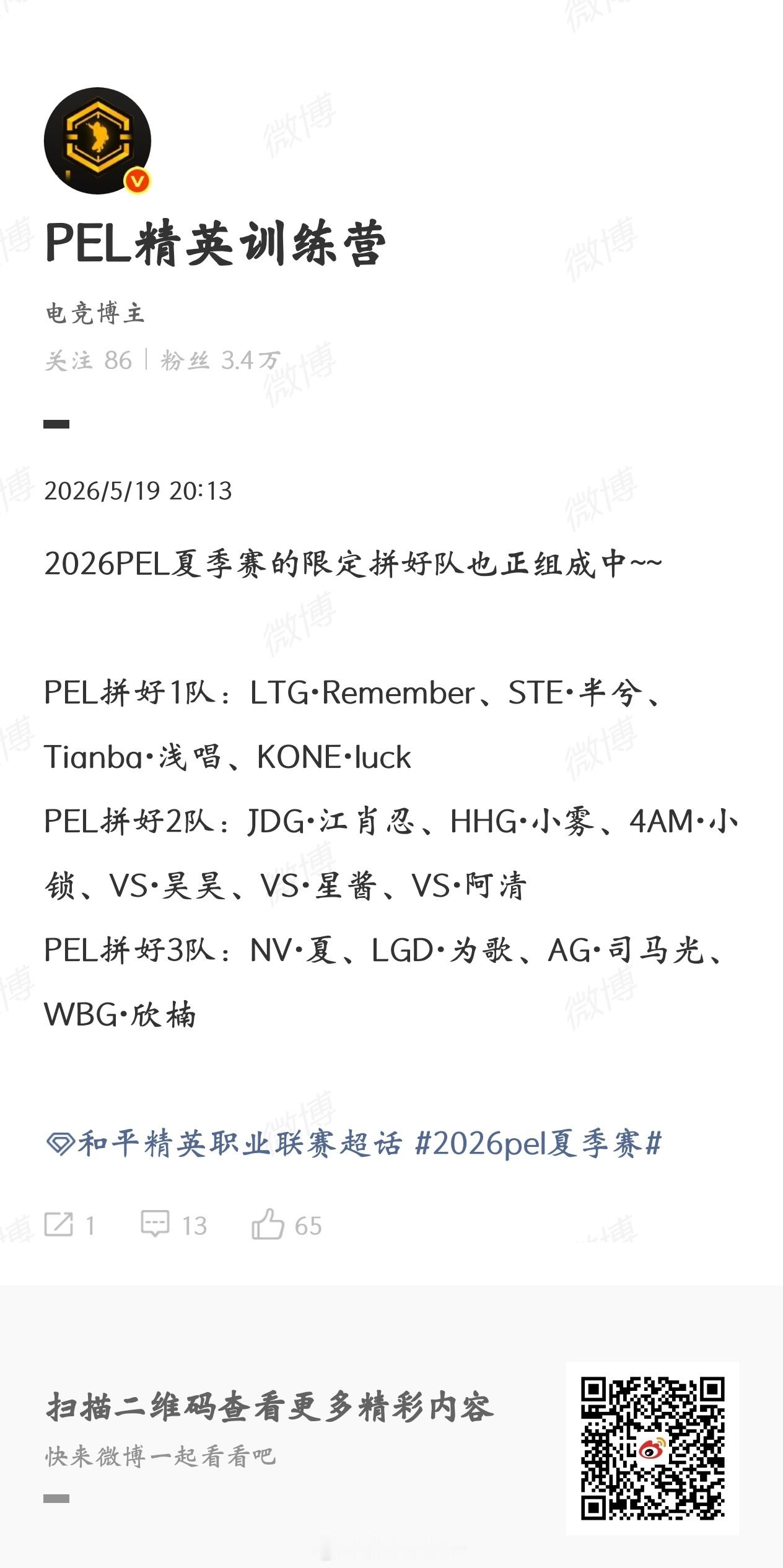 2026PEL夏季赛的限定拼好队也正组成中~~PEL拼好1队：LTG·Remem