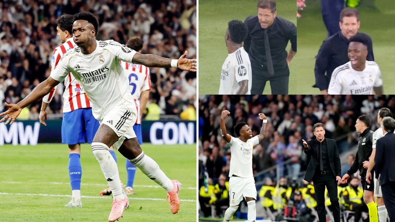 媒体放出马德里德比，维尼修斯在被换下场时与马竞主帅西蒙尼产生的争论画面。
维尼修