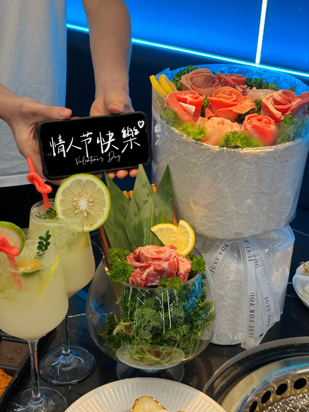 七夕约会餐厅💕玫瑰花花束烤肉💐我先冲了！！