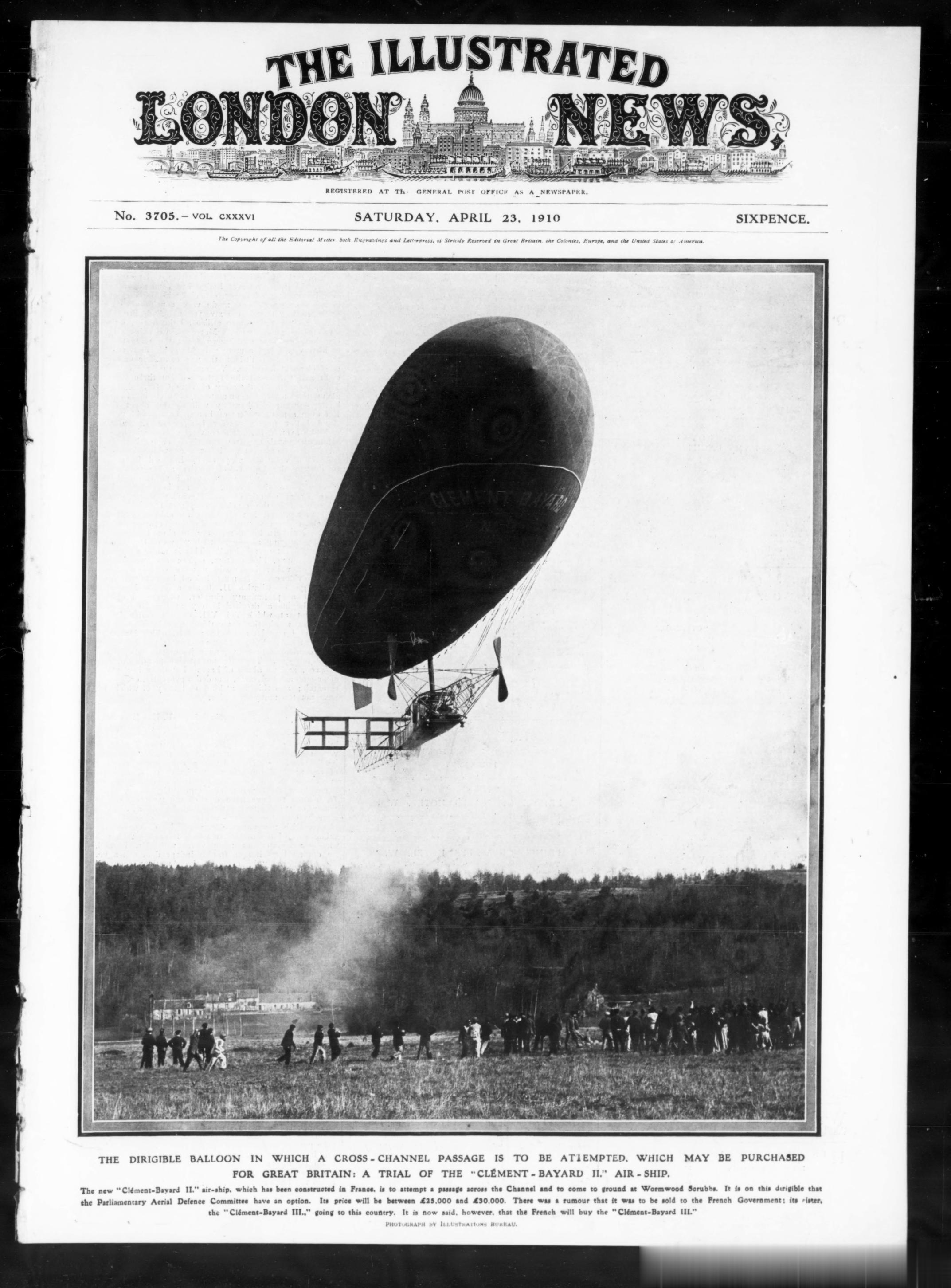 1910年4月23日《伦敦新闻画报》封面照片表现的是一件重大航空新闻：法国汽车制