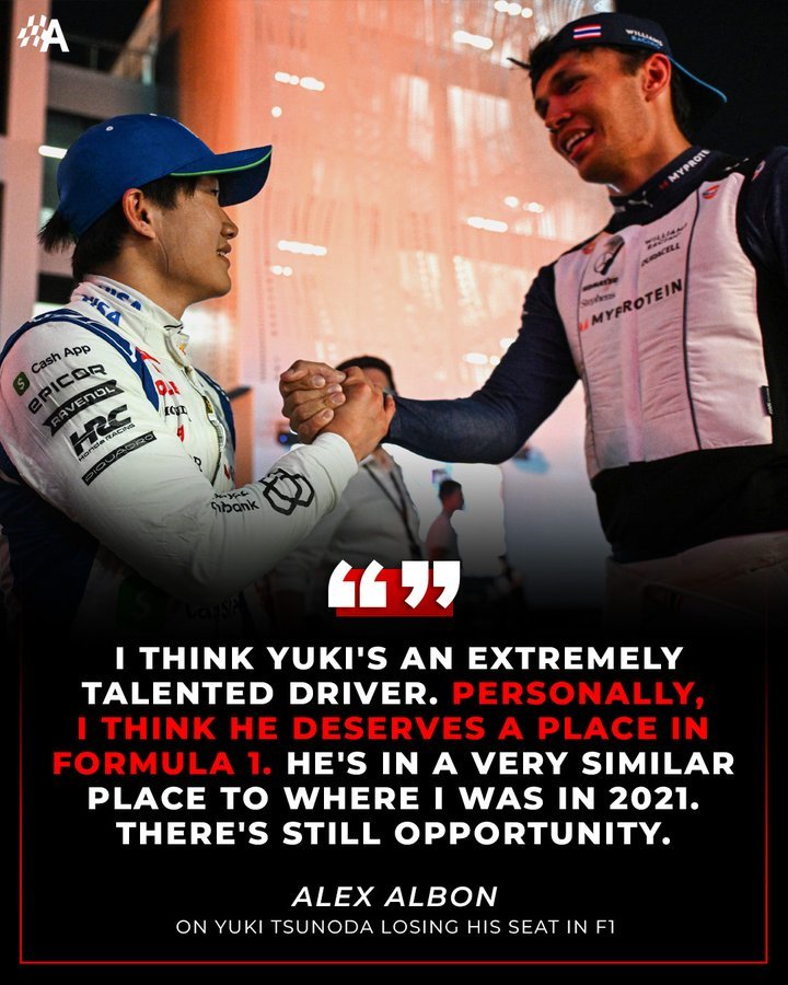 阿尔本希望角田裕毅未来还能回到F1赛场：“我认为角田是一位非常有天赋的车手。在我