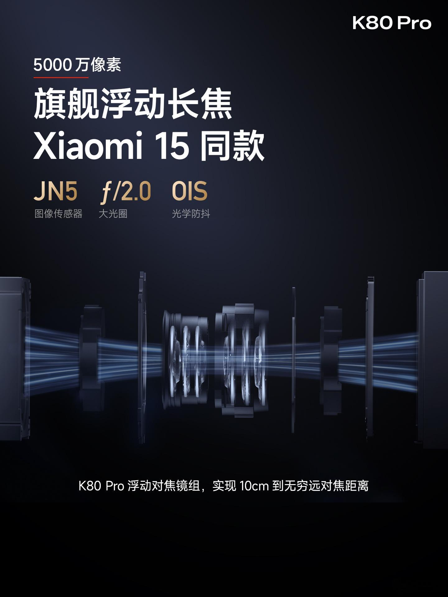 K80  Pro 搭载 Xiaomi 15 同款旗舰浮动长焦，升级 Xiaomi