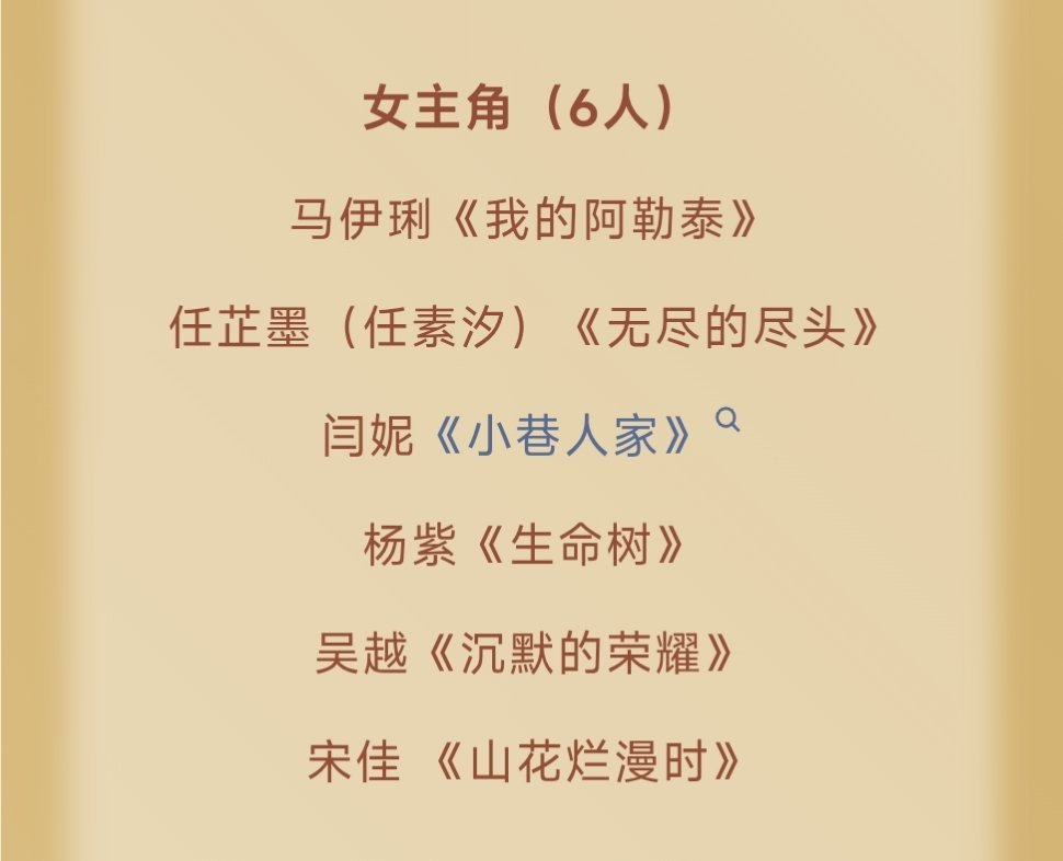 闫妮小巷人家提名金鹰奖最佳女主角闫妮四提金鹰奖最佳女主角  恭喜我们闫妮姐，希望