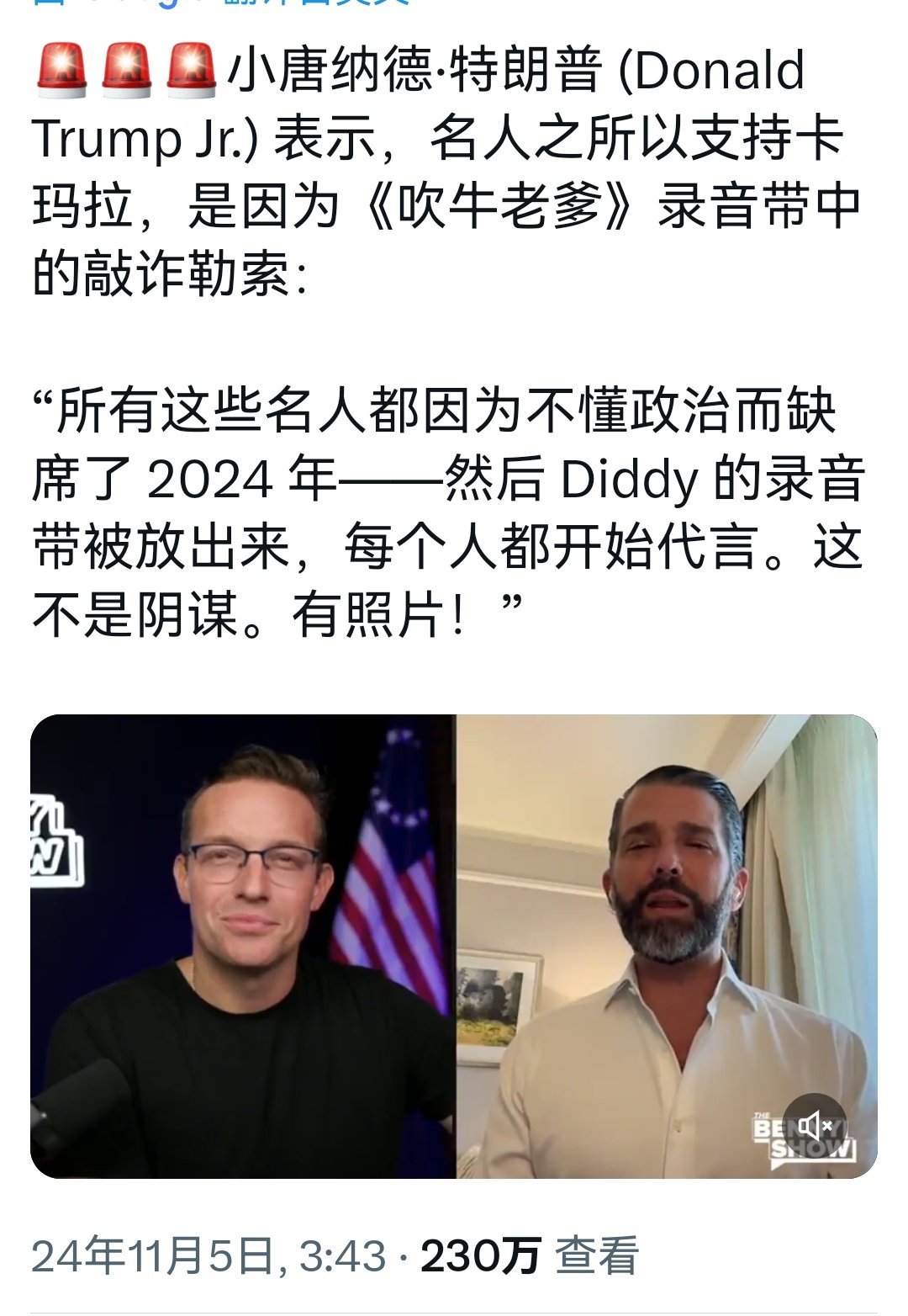#美国大选##漂亮国风景线# 小特朗普说，名人们之所以支持卡玛拉•哈里斯，是因为