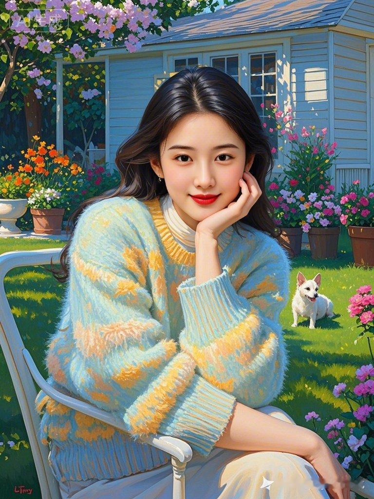阳光明媚的午后，少女与小狗的温馨时光🌸🐶