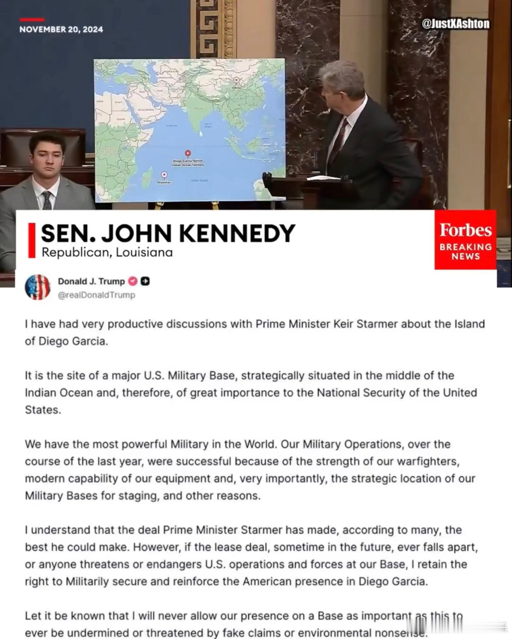 迪戈加西亞，位於印度洋的美軍事戰略基地川普總統已明確告知英國首相基爾·斯塔默，如
