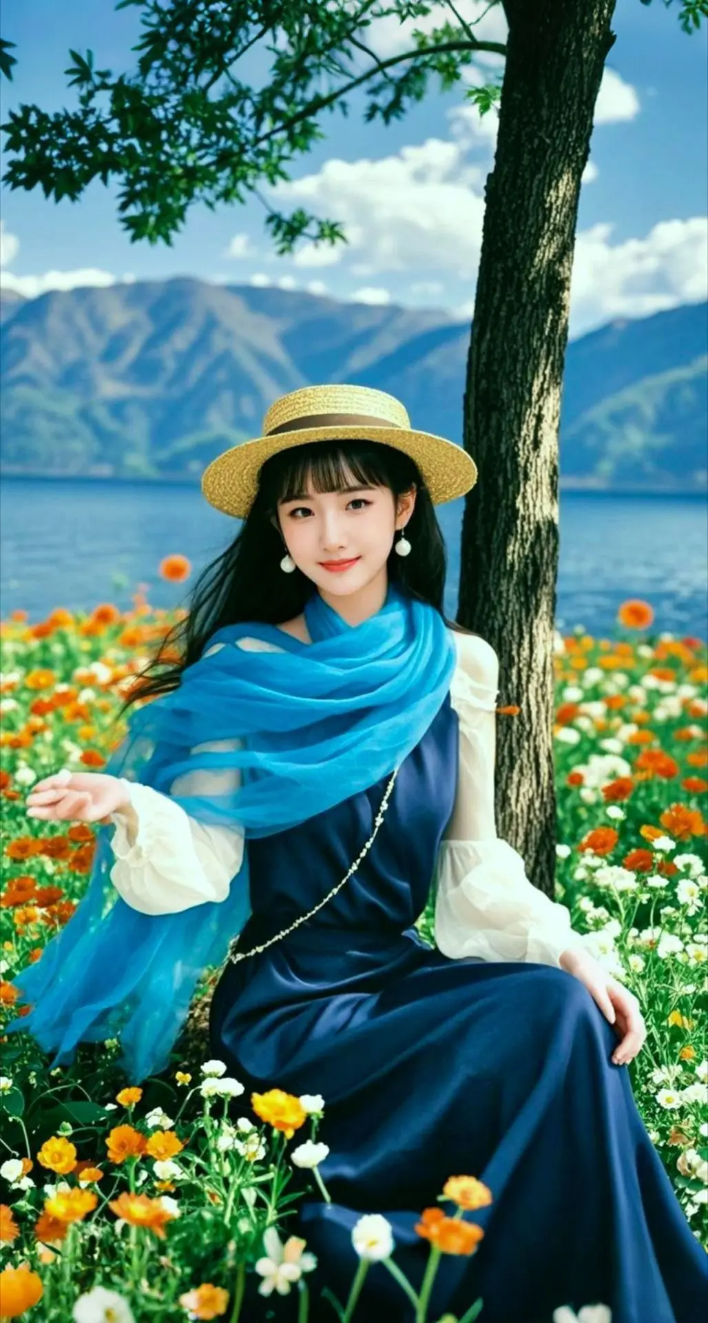 AI扩图 AI幽林蓝裳情