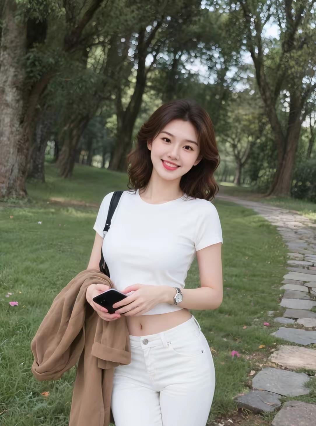 绿树阴中人笑语，春光满面意自怡。