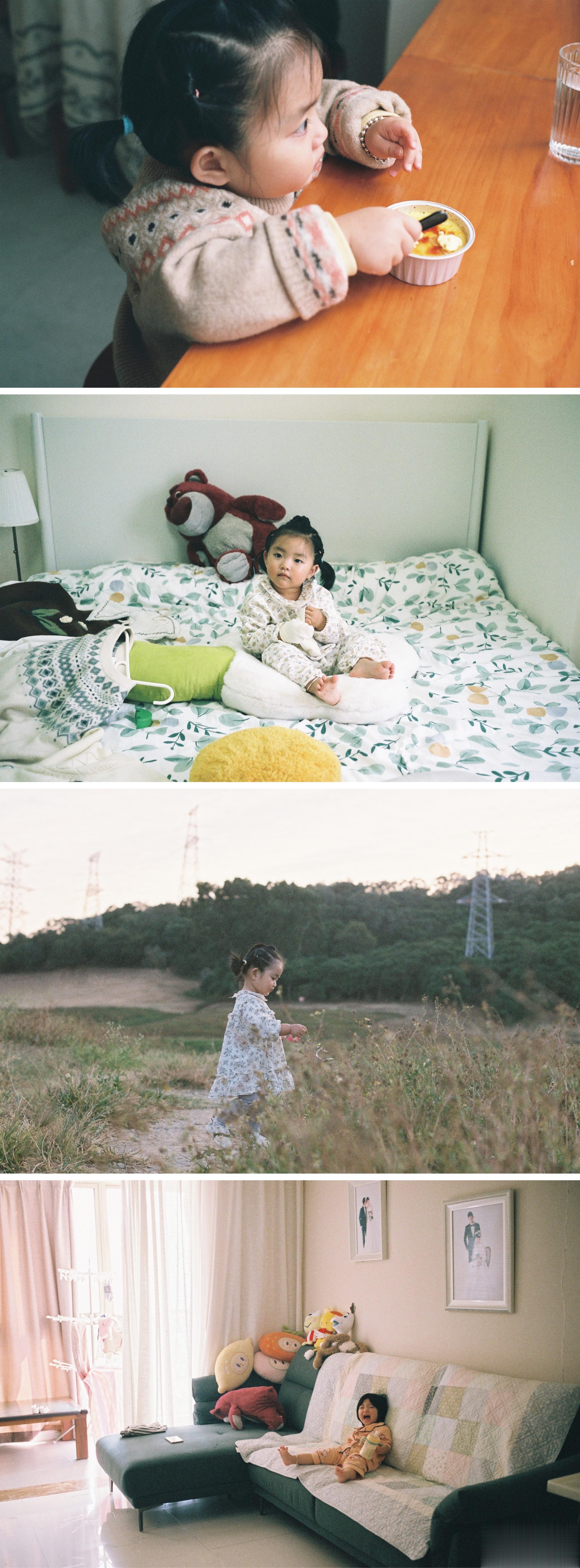 女儿的胶片日记🎞️用傻瓜机和半格相机保存下来的，一岁九个月的她。学着我的样子努