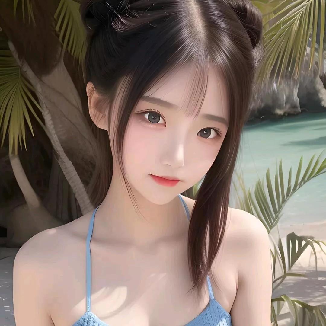 沙滩上的甜美少女，阳光下的温柔微笑美少女的微笑 海边活力少女 海边度假少女 海边