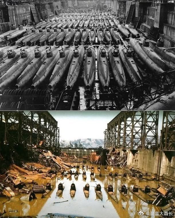 盟军轰炸日本吴市干船坞内驻扎的鲤龙袖珍潜艇的前后对比海外新鲜事海外新鲜事热点观点