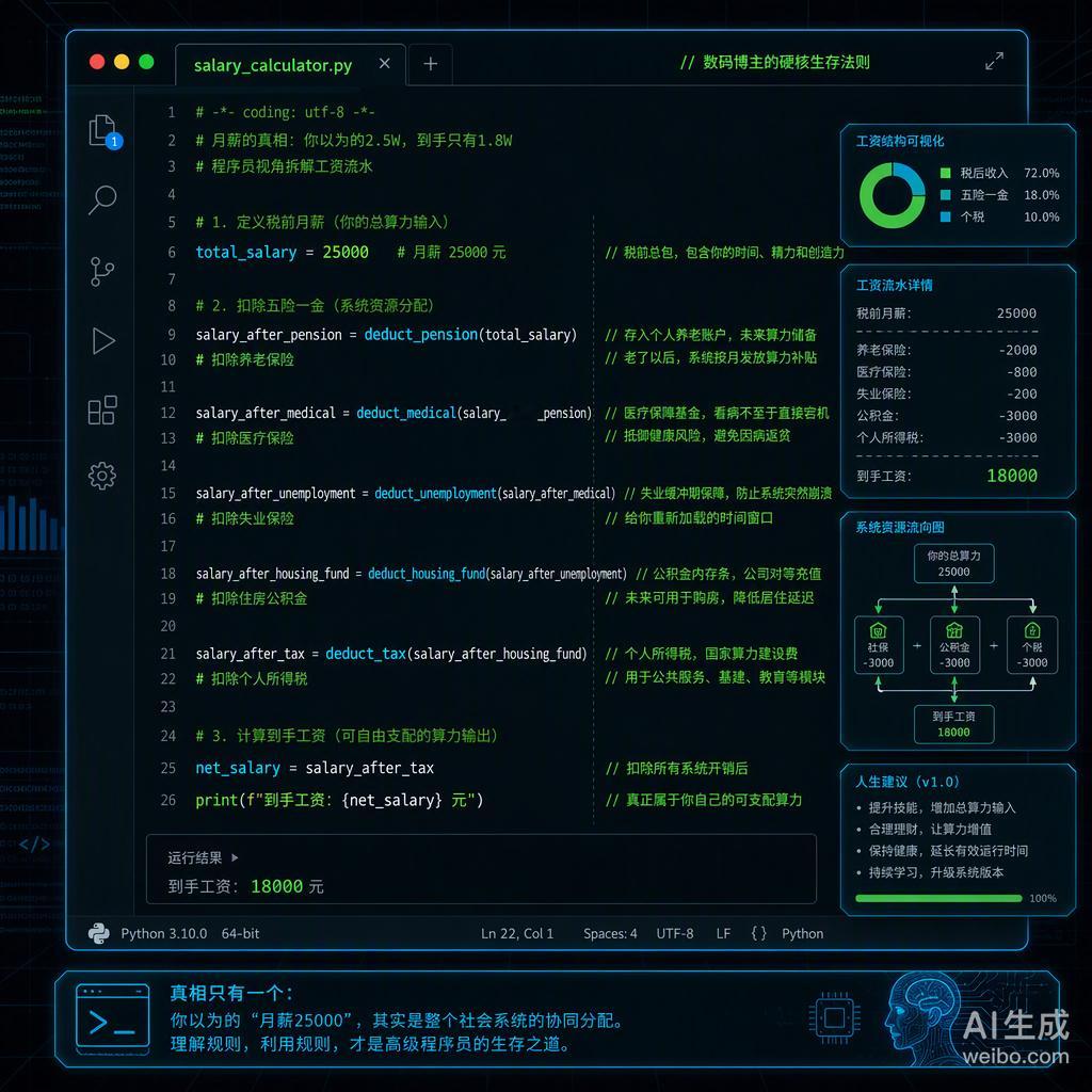 月薪25000，到手18000，这中间消失的7000块，其实是你的“人体操作系统