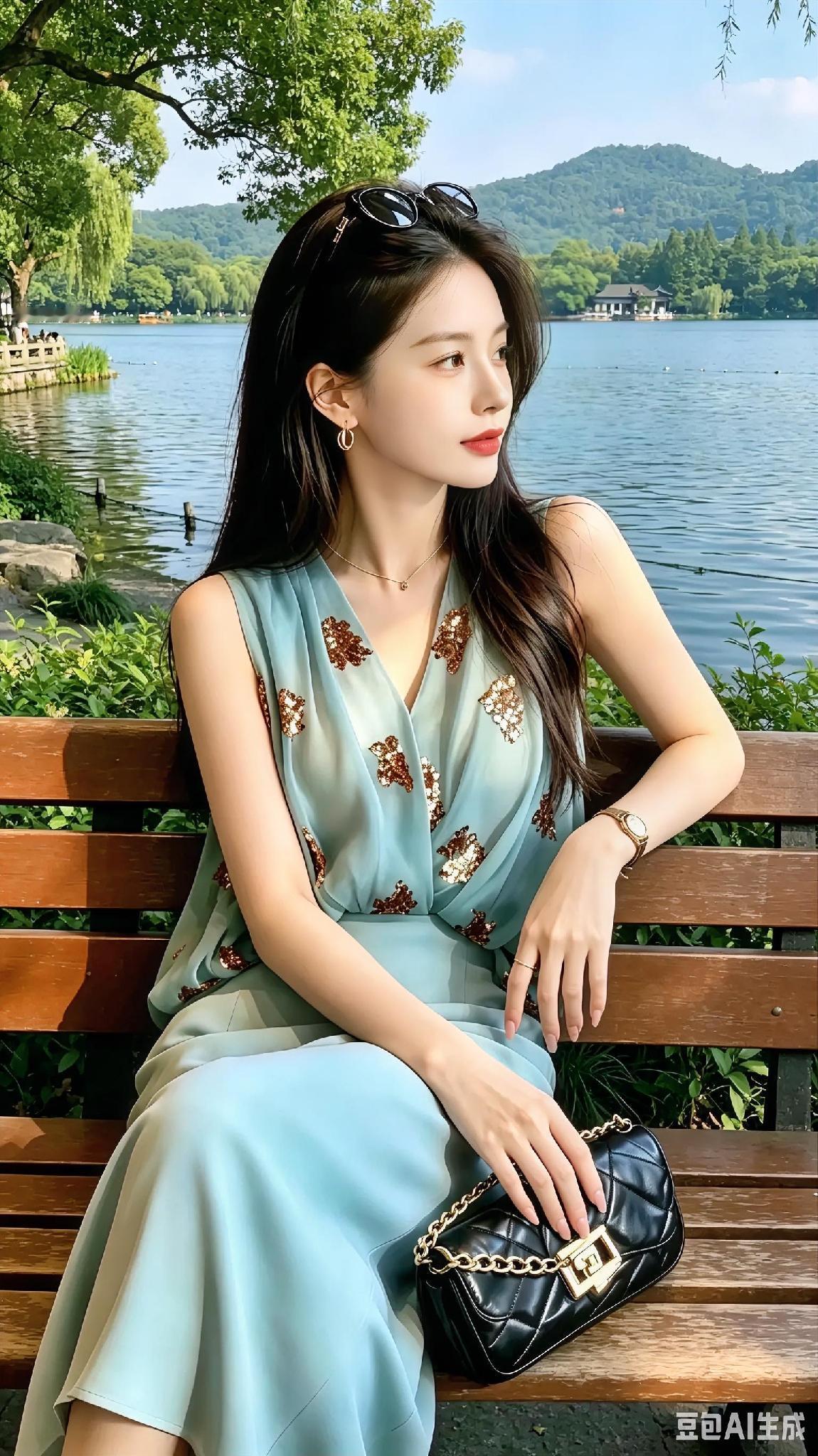 夏日湖畔，清新蓝裙，悠然自得。
淡雅蓝裙照 
湖畔气质照 
湖畔裙照 
湖畔绿裙
