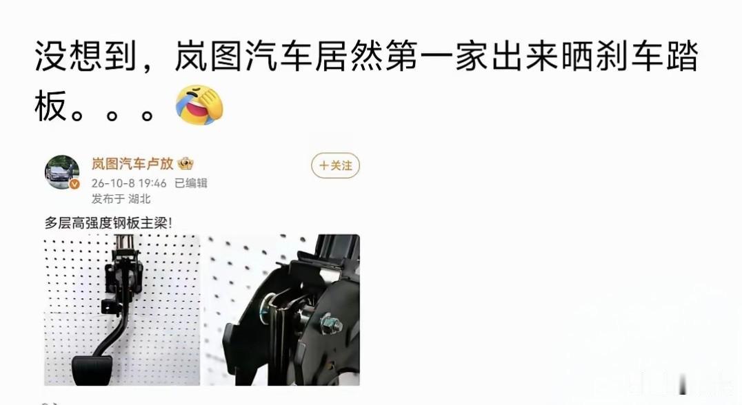 这年头，商战的尽头果然是“补刀”。

某车企刹车踏板测试断裂的风波还没平，岚图汽