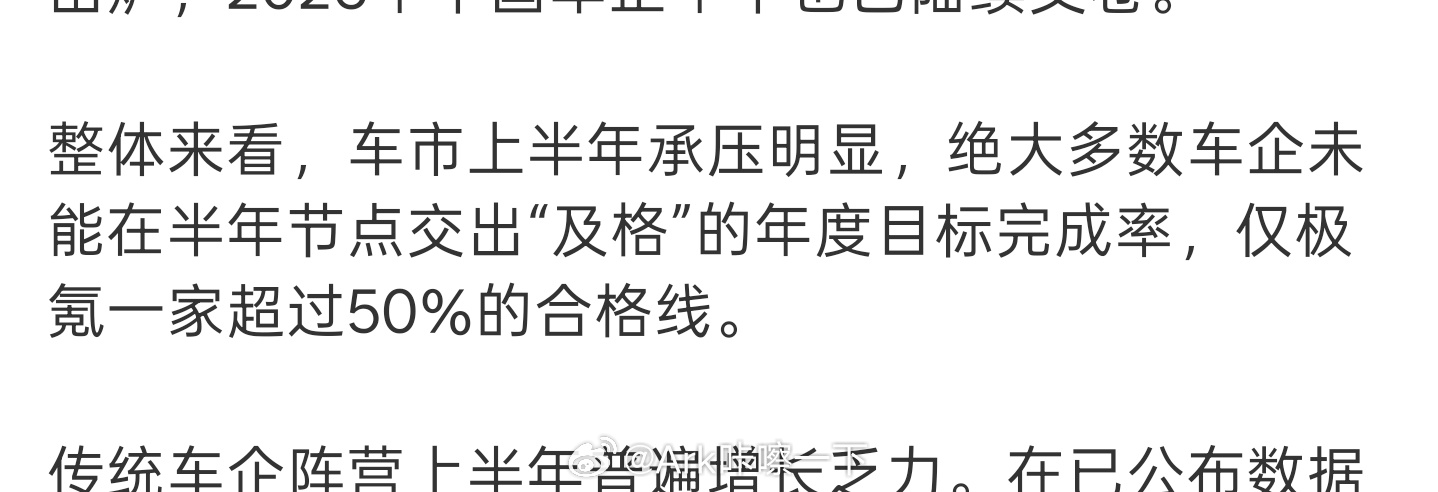 早鸭！仅一家车企达成年度销量50%目标仅有极氪实现了目标，但极氪属于吉利，吉利又